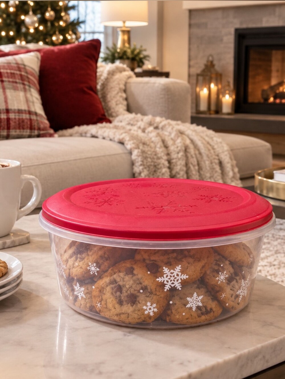Reusable Red Holiday Cookie Storage Container with Lid